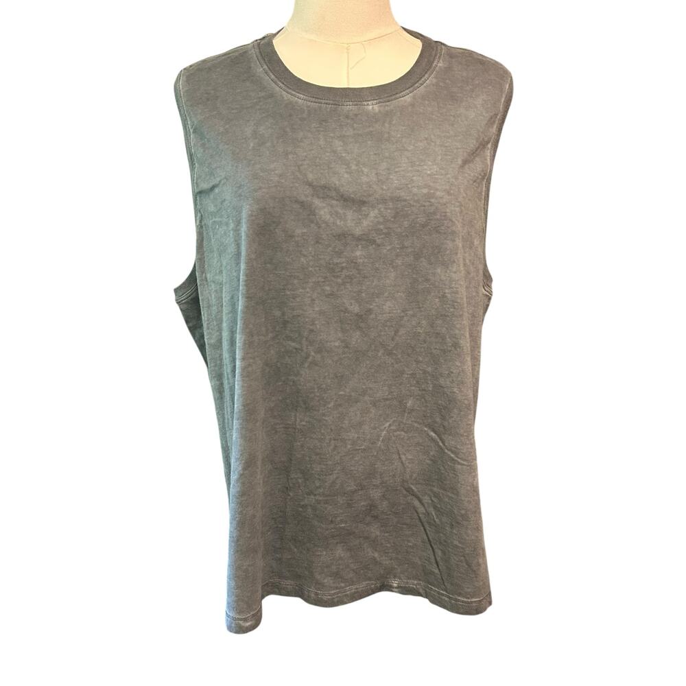 Athletic Carbon Gray Women Cut Out Back Crewneck Muscle Tank Top Shirt SZ XL